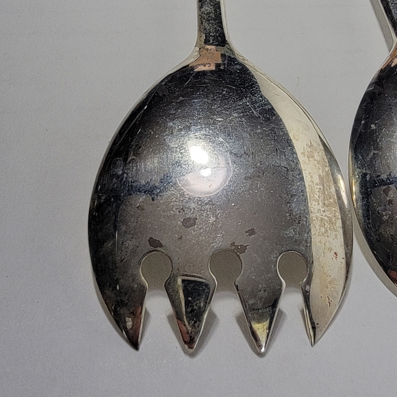 W.A. Silver Plated Spork & Spoon Serving Set Made in Italy 9” Salad, - Picture 6 of 12
